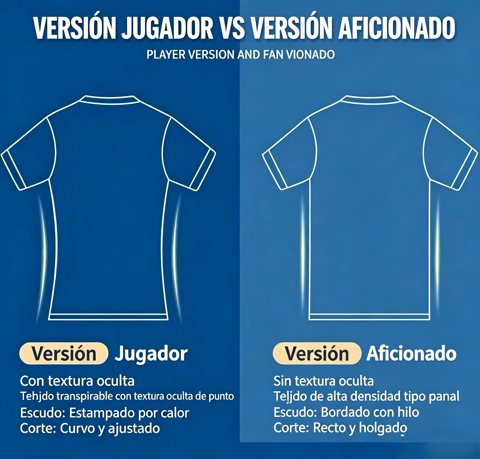 Diferencias entre camiseta versión jugador y versión aficionado