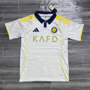 Camiseta de futbol Al Nassr tercera equipacion 2025 2026 blanco cuello polo vista frontal