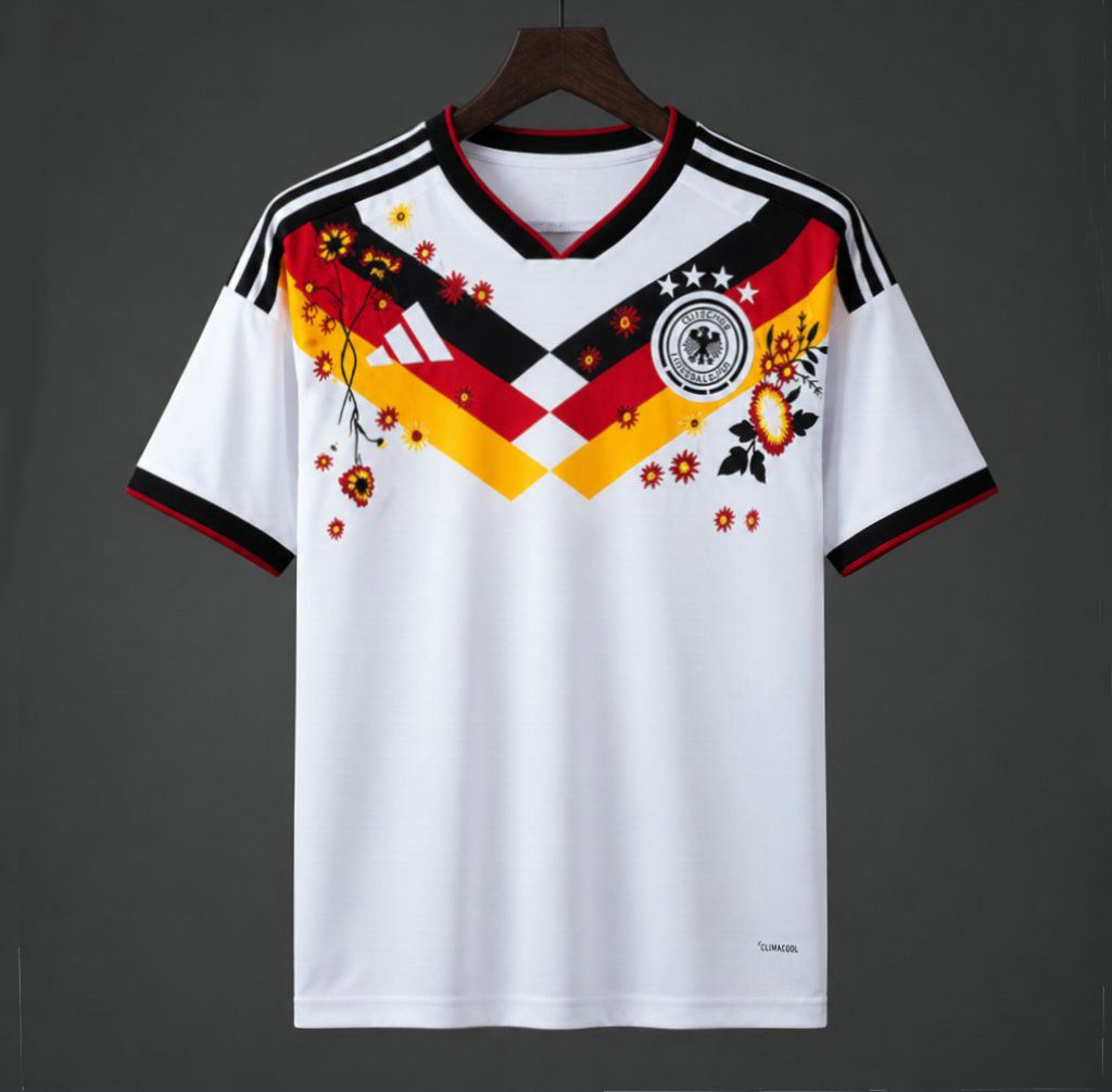 Camiseta de futbol Seleccion de Alemania edicion especial Mundial 2026 blanco con estampado floral kkgoolcamiseta