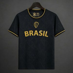 Camiseta de futbol Brasil x Corinthians edicion especial 2025 2026 negra y dorada kkgoolcamiseta