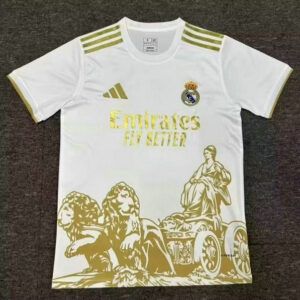 Camiseta Real Madrid edicion especial Cibeles blanco y dorado 2025 2026 vista frontal