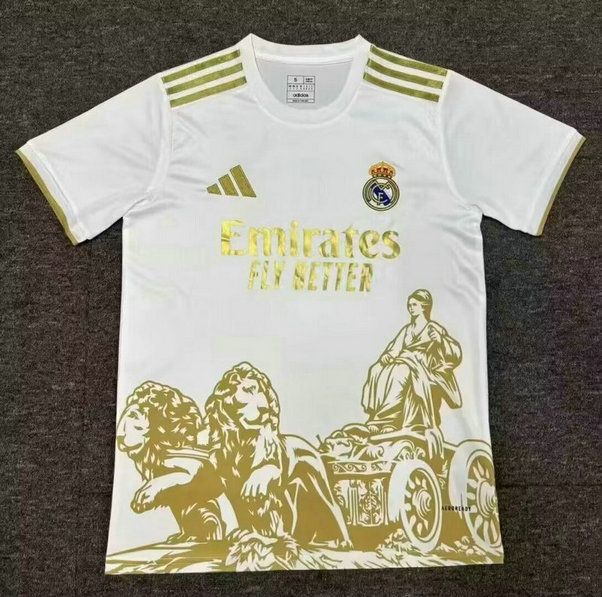 Camiseta Real Madrid edicion especial Cibeles blanco y dorado 2025 2026 vista frontal