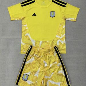 Conjunto de futbol portero Aston Villa ninos 2026 2027 amarillo camiseta y short kkgoolcamiseta
