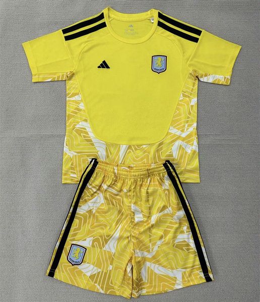 Conjunto de futbol portero Aston Villa ninos 2026 2027 amarillo camiseta y short kkgoolcamiseta