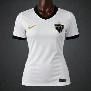 Camiseta de futbol Atletico Mineiro segunda equipacion version mujer 2026 2027 blanca con cuello negro kkgoolcamiseta