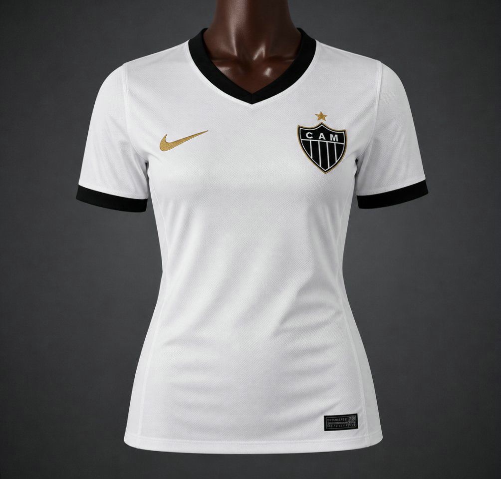 Camiseta de futbol Atletico Mineiro segunda equipacion version mujer 2026 2027 blanca con cuello negro kkgoolcamiseta