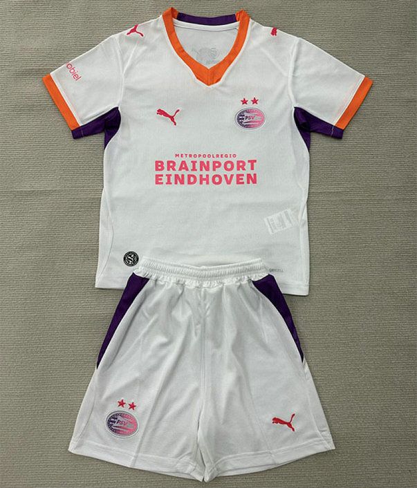 Conjunto de futbol PSV Eindhoven segunda equipacion ninos 2026 2027 blanco naranja kkgoolcamiseta