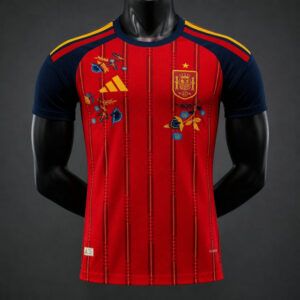 Camiseta de futbol España Mundial 2026 edicion floral version jugador roja azul kkgoolcamiseta
