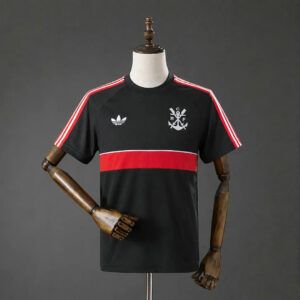 Camiseta Flamengo edicion especial negra 2026 2027 con franja roja horizontal y escudo retro de remos kkgoolcamiseta