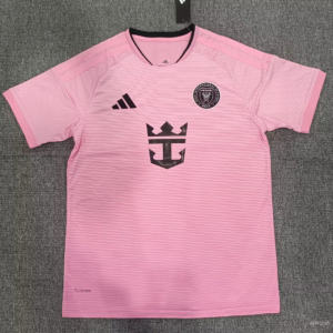 Camiseta Inter Miami primera equipacion 2026 2027 rosa con microrrayas horizontales negras kkgoolcamiseta