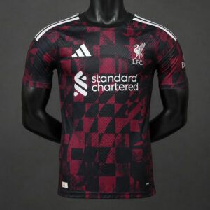 Camiseta de futbol Liverpool tercera equipacion version jugador 2026 2027 negra y roja patron arlequin kkgoolcamiseta