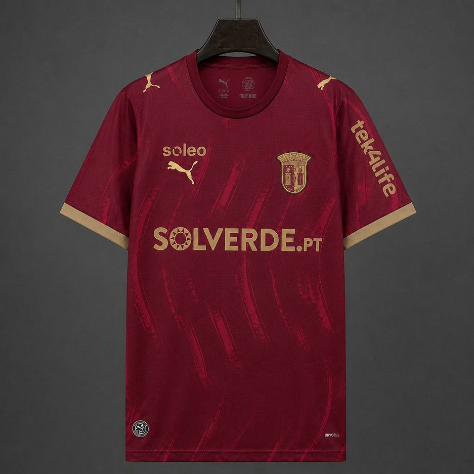 Camiseta Sporting Braga tercera equipacion 2026 2027 granate y dorado kkgoolcamiseta