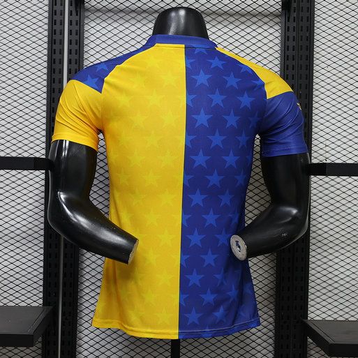 Vista trasera camiseta boca juniors entrenamiento azul amarillo jugador en kkgool