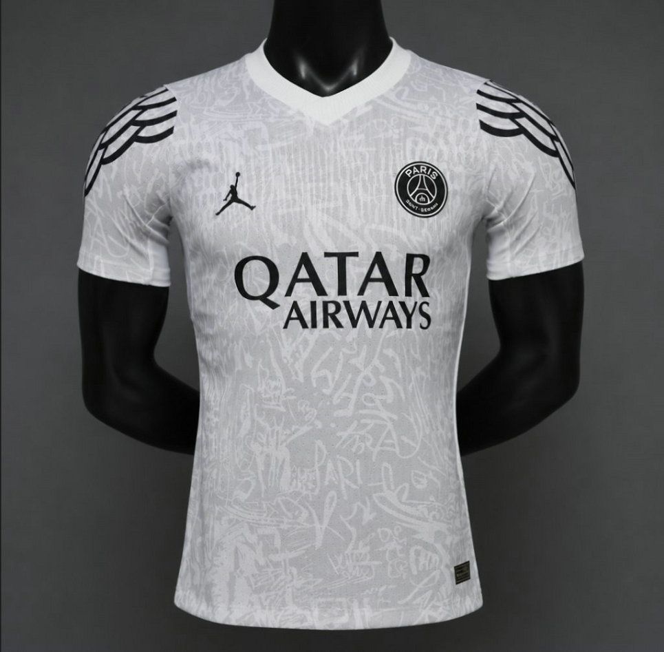 Camiseta psg cuarta equipacion blanca graffiti 2026 2027 version player kkgool