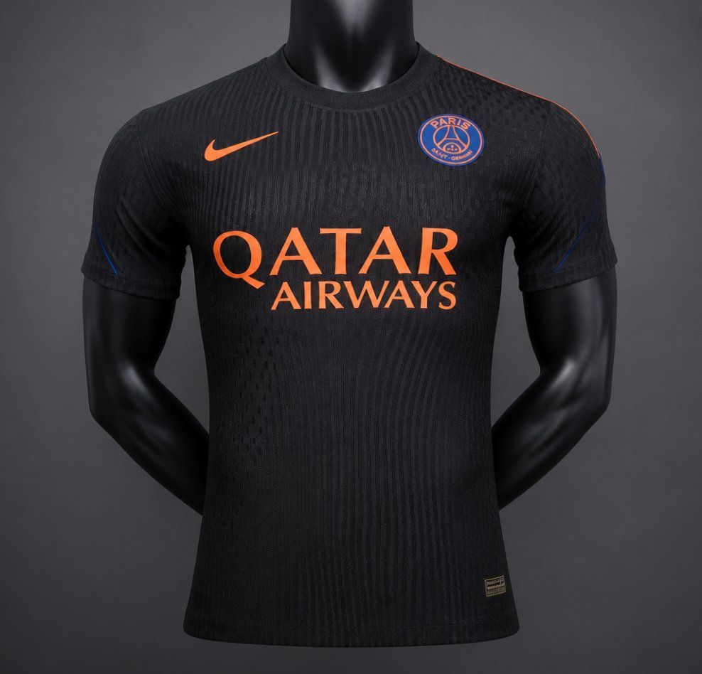 Camiseta psg tercera equipacion negra y naranja 2026 2027 kkgool