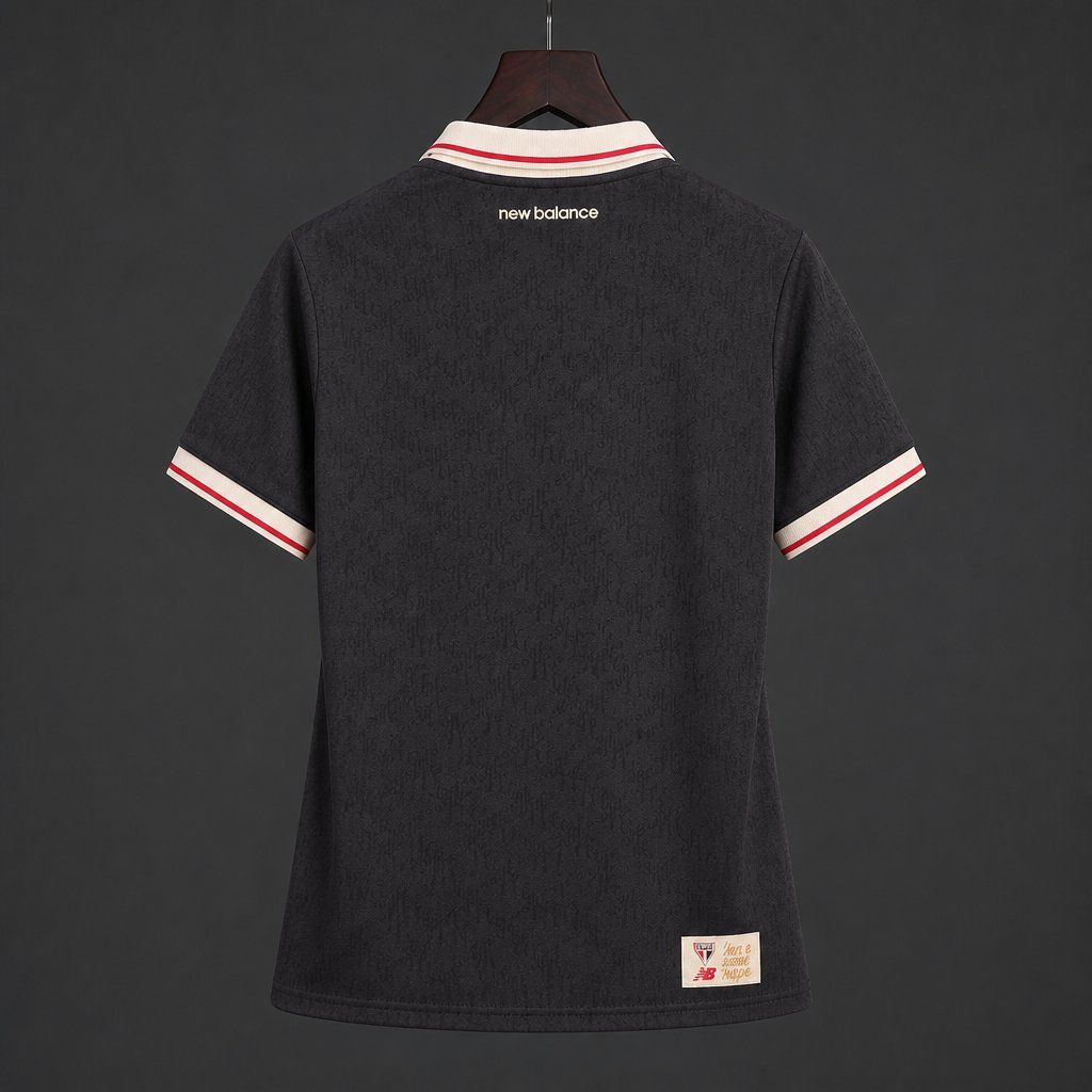 Vista trasera camiseta de futbol sao paulo negra mujer 2026 2027 en kkgool