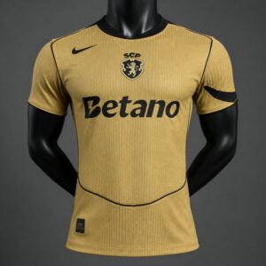 Camiseta sporting cp segunda equipacion dorada y negra 2026 2027 version player kkgool